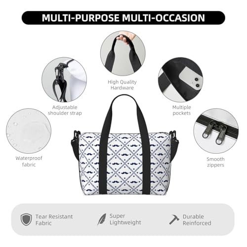 Laptop Tote Bag for Women Work - Hipster Mustache Gym Bag for Women Men, Personal Item Crossbody Travel Bags Carry On, Overnight Weekender Bags for Women Travel3