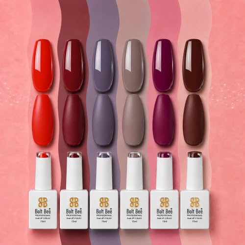 Image of Bolt Bee Gel Polish Kit, 6 Colors Light Soft Sakura White Nude Spring Soak off Nail Art Design Manicure Kit at Home (06)