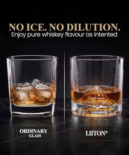 Image of LIITON Mount Rainier Whiskey Glasses, Set of 2, 10oz, Bourbon Glass | Thick Freezable Crystal Rock Glasses, Old fashioned Whiskey Gifts for Men, Cocktails, Scotch Glasses