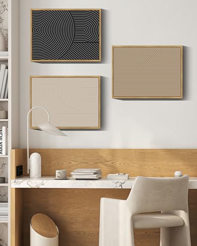 Drsoum Mid-Century Modern Framed Wall Art Minimalist Abstract Boho Neutral Line Wall Decor Geometric Artwork Kitchen Dining Room 11x14in Natural Framed - Image 5