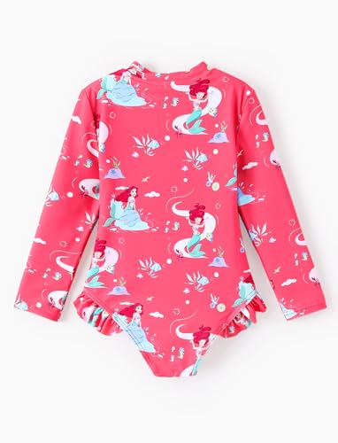 Image of Disney Frozen Stitch Princess Minnie Mouse Girls Swimsuit Long Sleeve Rashguard UPF 50 One Piece Bathing Suit Size 3M-13Y