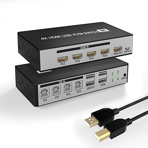 Conmutador USB KVM HDMI, conmutador USB 4K HDMI Switcher Box 4 en 1 salida para 4 computadoras thumbnail