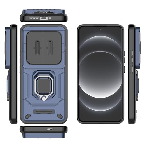 Image of Thermoplastic Polyurethane Camshield Pro Case With Slide Camera Protection And Ring Stand Bumper Back Case Cover For Xiaomi Mi 14 Ultra 5G (Blue)