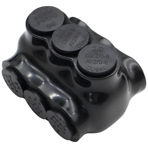 2/0-6AWG Insulated 3 Port Inline Splice Connector Black Wire Connectors,Allen Hex 3/16" Insulated Cable Connectors Pre-Loaded Oxide Inhibitors,UL Listed(1pcs)