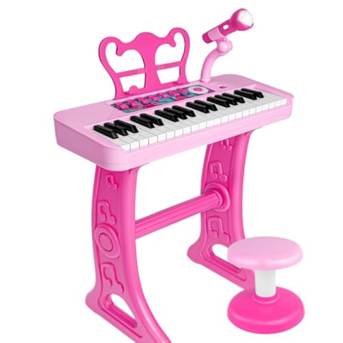Masroo Birthday Gift for 3 4 5 6 7 Year Old Girls Piano Toy with Stood for Girls 3-5 Pink Music Keyboard Toy 37 Keys with Chair
