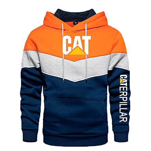 Pull À Capuche pour Homme Pullover pour Caterpillar Print Color Block Hoodies Sweat À Capuche Unisexe À Manches Longues Pull Over Hoody Tops - Cadeau De Noël pour Adolescents-Orange||XL