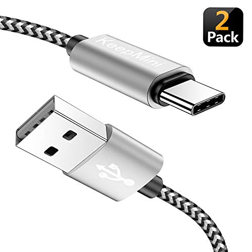 KeepMini USB Type C Cable 2 Pack Fast Charger USB A to USB-C Nylon Braided USB C Data Cable Compatible Samsung Galaxy S10 S9 S8 Plus Note 9 8, Apple New (2-Pack 6ft) - Black