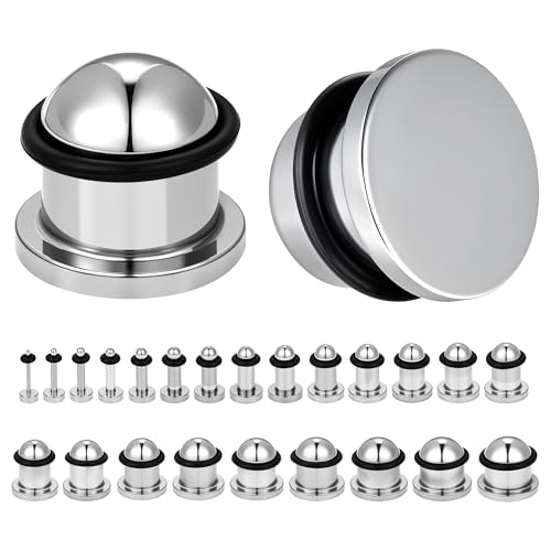 AccGin 1 Pair Ear Gauges Plugs 1-12mm Surgical Steel Stretching Jewelry with O-Rings | 23 Precise Size Options in 0.5mm Increments for Pain-Free Dead Stretching Silver