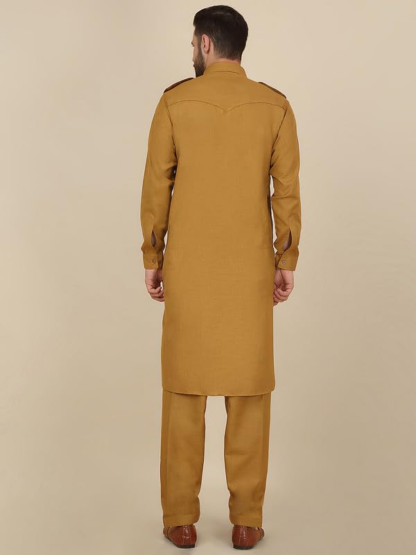 Image of KRAFT INDIA Men's Cotton Pathani Kurta With Drawstring Salwar Set