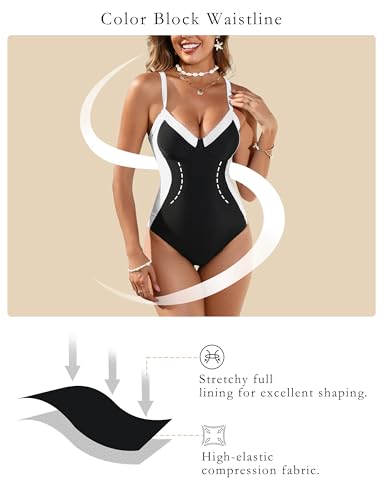 Blooming Jelly Women's One Piece Swimsuit Tummy Control Bathing Suit Slimming Color Block Swim Suits 20253