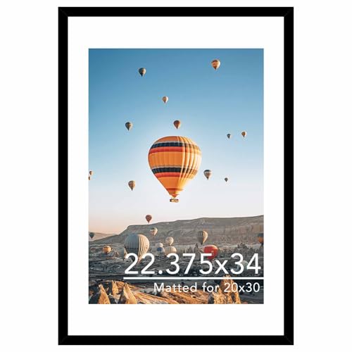 Image of JCJMY 22.375x34 Picture Frame with 20x30 Mat, Display Photo 20x30 with Mat or 22.375 x 34 Without Mat, Wall Hanging Large 22.375 by 34 Poster Frame with Plexiglass, Black