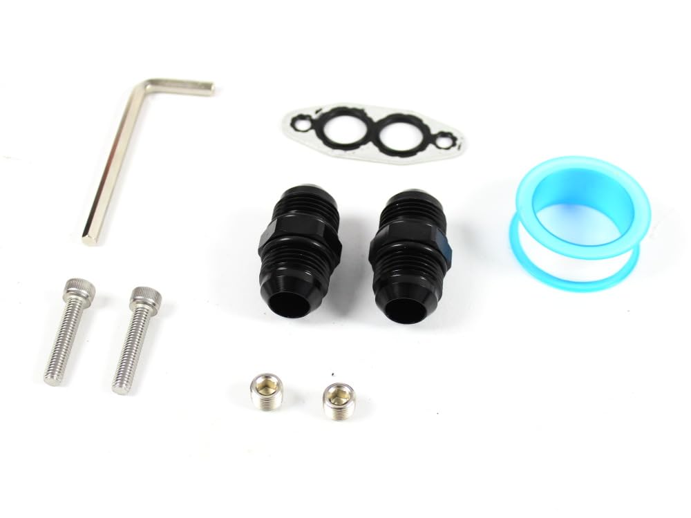 Adattatore radiatore olio alluminio nero anodizzato olio Dash10 AN10 2 connettori 1/8" per sensori di temperatura e pressione per motori LS1 LS2 LS3 LS6 LS7 LS9 GM-V8 Gen IV 1039106