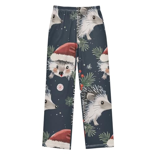 ZZXXB Hedgehog Xmas Berry Boys Long Pants Soft Trousers Elastic Waist Kids Lounge Bottoms with Pockets S-XL