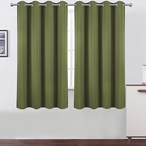 Image of LEMOMO Olive Green Blackout Curtains 52 x 63 Inch Length /Set of 2 Curtain Panels /Thermal Insulated Room Darkening Blackout Curtains for Bedroom