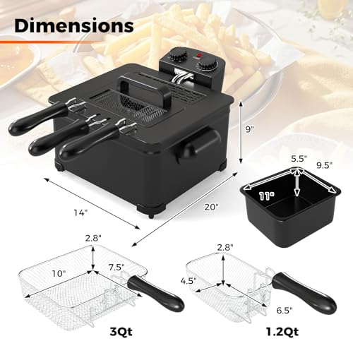 Image of DORTALA 5L Electric Deep Fryer, 1700W Oil Fryer with 3 Detachable Frying Basket, Adjustable Temperature Control & Timer, View Window Lid, Kitchen Countertop Frying Pot for Home Use