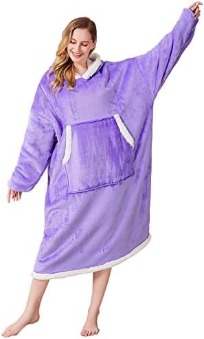 Hoodie Blanket Women Black, Wearable Blanket Hoodie, Sherpa Fleece Hooded Blanket Oversized for Men, Warm Comfy Sweater Blanket, Gift for Her, Presents for Women