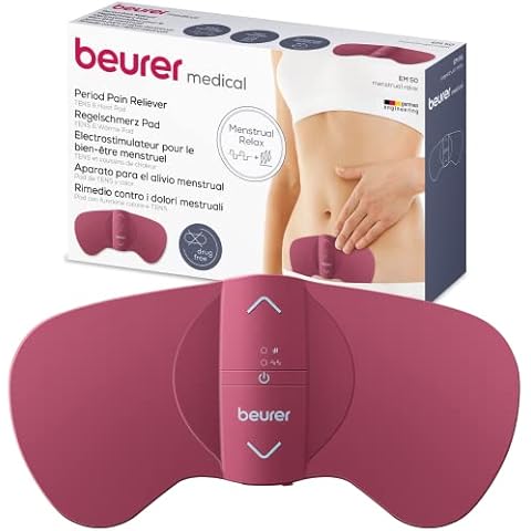 Beurer EM 50 Menstrual Relax, gegen Menstruationsschmerzen und Schmerzen aus Endometriose, TENS und Wärme-Funktion, mit wiederaufladbarem Akku, Rosarot Cover