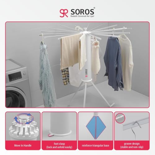 Image of SOROS Clothes Drying Stand Foldable (White, Aluminium)