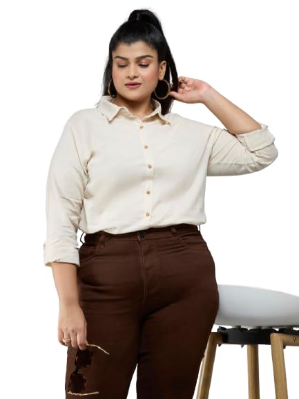 style quotient Plus Size Women Solid Beige Polycotton Formal Shirt-picture-23