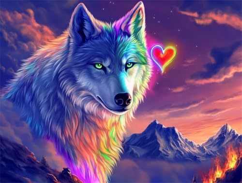 Pintar por numeros adultos de lobo, el regalo ideal de manualidades diy con lienzo de 80x100cm