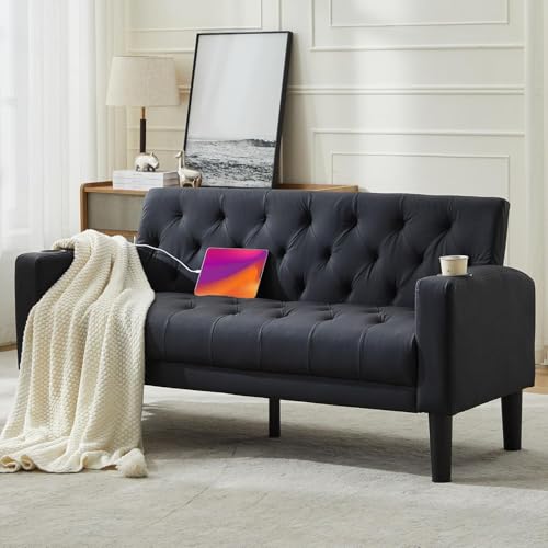 GRAVFORCE Sofa Bed 2 Seats Mid-century Style Sofa Settee Chair wi...