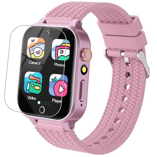 Smart Watch for Kids Girl Gift Ages 3-12, 2 Screen Protector, 26 Puzzle Games, HD Camera Video Music Player Touchscreen Pedometer, Educationtal Toy Brithday Gifts for Girl Ages 4 5 6 7 8 9 10(Pink)