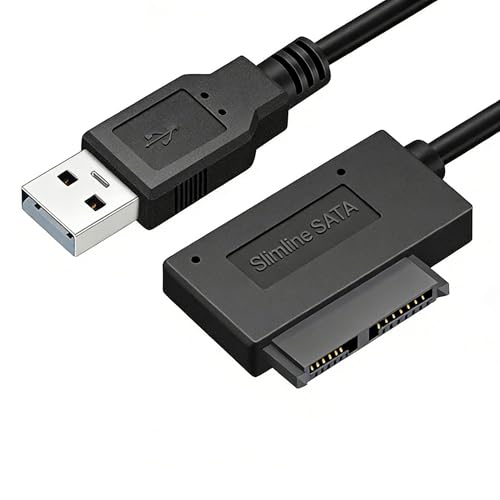 Cable Adaptador USB 3.0 a SATA 7+6 (13 pines) Slimline para Unidades Ópticas CD/DVD ROM de Portátil, Convertidor para HDD/SSD de 2.5 pulgadas, Plug & Play, Transferencia Rápida de Datos, Negro