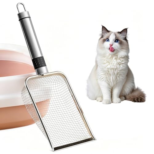 Nokwocy Katzenstreuschaufel, Katzenklo Schaufel Metall, Katzenstreu Schaufel mit Holzgriff, 4mm Porengröße Metall Katzenschaufel,katzenschaufel für...