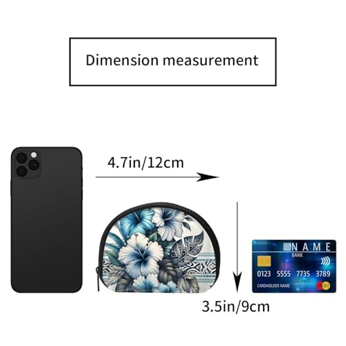 Portable Coin Purse Hawaiian-Hibiscus-Polynesian-Tribal Mini Zippered Money Pouch Card Holder2