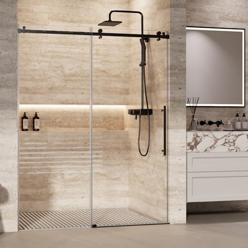 Shower Glass Door with Waterroof Seal Strip, Adjustable (56-60 in W x 75 in H) Frameless Shower Door with Clear SGCC Tempered Glass 5/16 in (8 mm), St