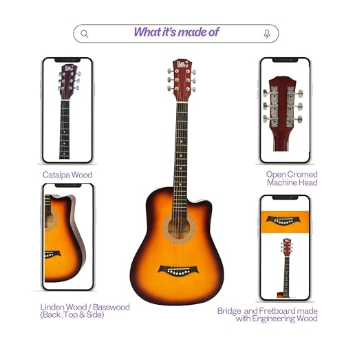 Image of BLUEBERRY B-D38, Acoustic Guitar Kit Inbuilt Truss Rod with Bag, Strap, One Pack Strings And Picks - 38 Inch (Sunburst)