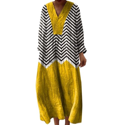 Vestidos Verano Mujer 2026 Vestido Boho Largo Casual para Talla Grande Manga 3/4 Escote en V Largaos de Algodón y Lino con Bolsillos Vestido Playa Vintage Hippies Chic Tunica Summer Dresses