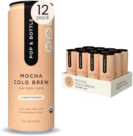 Pop & Bottle Oat Milk Lattes, Mocha, 8 Fl Oz, 12 Pack