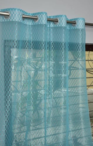 Image of HOME UTSAV Premium Sheer Net Curtain for Window 5 Feet | Transparent Net Fabric with Geometric Design | Pack of 1, Aqua