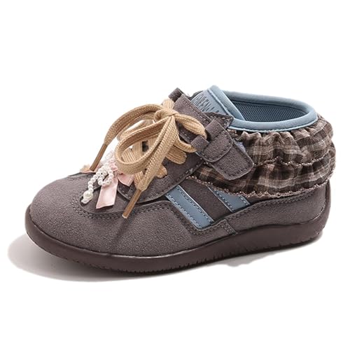 Girls Mid-Top Casual Shoes with Hook-and-Loop Closure and Adjustable Decorative Laces