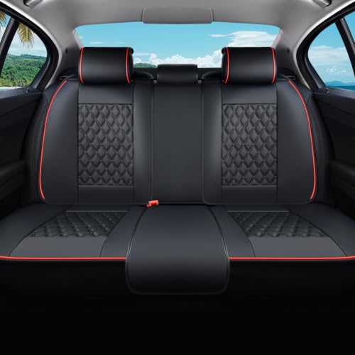Image of Coverado Rear Seat Covers, Sporty Non-Slip Waterproof Faux Leather Rear Protectors for Trucks SUVs, Mens Automotive Interior, Racing Style - Redline