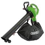 Draper 3-in-1 3200W Electric Leaf Blower 230V | 45L Collection Bag Garden Vacuum Cleaner| 15:01 Mulcher/Shredder| 260km/h Air Speed Blower| Variable Speed Gardening Tool| 10m Cable | 93165