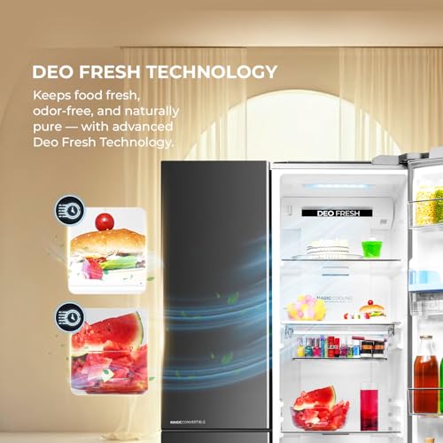 Image of Haier 598L 3 Star 3-Door Side by Side Frost Free Refrigerator|Convertible|Wi-Fi|Expert Inverter Compressor|Digital Display Panel|Triple Twist Ice Maker|Deo Fresh Technology(HRT-683GKU1,Graphite Black)
