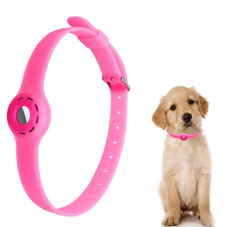 Airtag Dog Collar Holder Soft Silicone Material, Dog Collars for Apple Airtag on Small Medium and Large Dogs or Cats (L, Glow Pink)