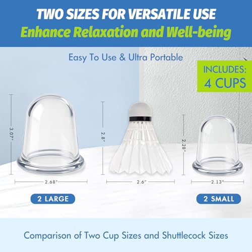 ELERA Silicone Cupping Therapy Set – Transparent Massage Cups in 2 Sizes (2×L & 2×M) for Body Relaxation, Cellulite & Home Wellness (Classic Straight 4-Pack) - Image 4