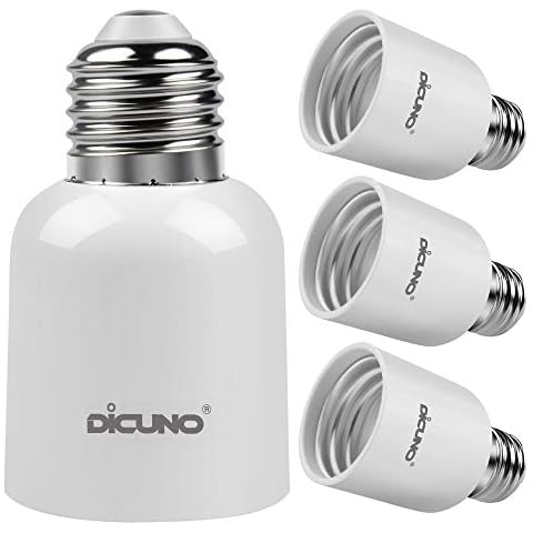 DiCUNO E26 to E39 Socket Adapter, Medium E26 to Mogul E39 Screw Base Light Bulb Socket Converter, Maximum 300W, 165℃ Heat Resistant, Pack of 4 Cover