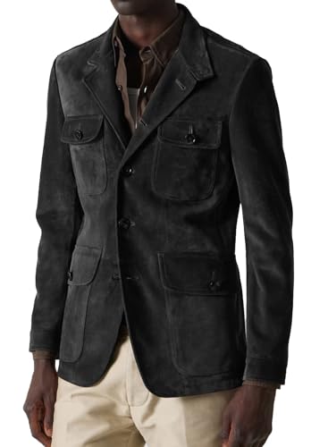 Mens Suede Leather Blazer Slim Fit Fashion Suit Jacket for Wedding Prom Dinner Party