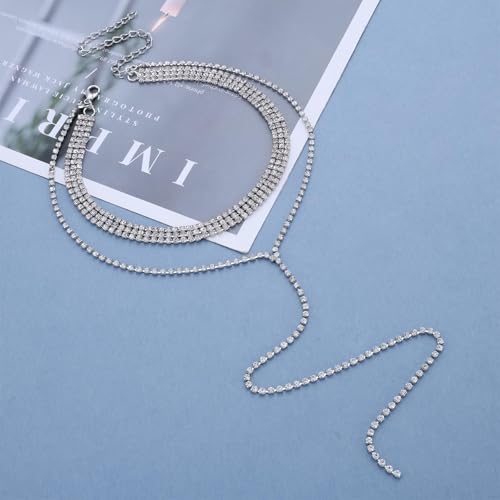 Inateannal Breite Strass Choker Halskette Funkelnde Kristall Tennis Kette Halskette Lange Strass Y Tropfen Halsketten Silber Tennis Y Lariat Kette Hochzeit Schmuck Für Frauen