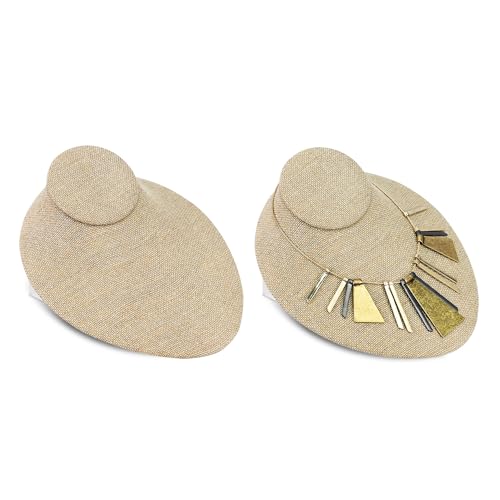 MOOCA 2 Pcs Set Textured Linen Lay Down Necklace Bust Display Jewelry Display Necklace Chain Jewelry Bust Holder Stand, Textured Linen