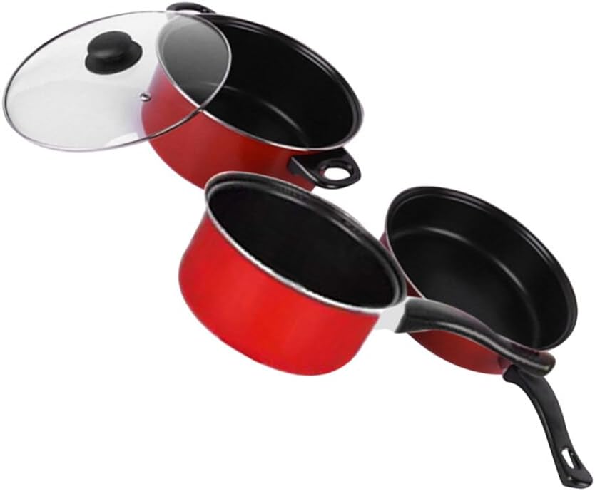 Hemoton Cookware Sets 3pcs Non- stick Frying Pan Soup Pot Pan Set Kitchen Cookware Egg Omelet Pot Pans Cooking Tool Kitchen Utensil for Home Daily Use Ceramic Cookware Set