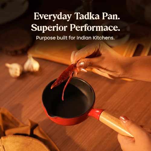 Image of CUMIN CO. Cast Iron Tadka Pan | 10cm| Induction Base Cookware | 10 Years Warranty | Non Toxic Small Tadka Pan for Spice Tempering /Seasoning | Chemical Free Coating | Color: Rust