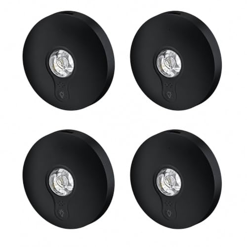 Image of Yiliaw Rechargeable Puck Lights with Remote, 4 Pack Magnetic Under Cabinet Lighting, 1500mAh Battery Operated LED Tap Lights with Dimmer & Timmer for Kitchen, Closet, Shelf - 3 Color Temps, Black