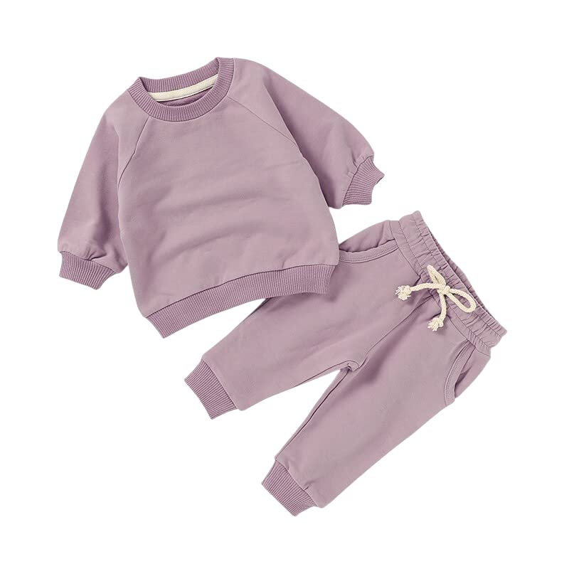 Image of SOPO Baby/Toddler Matching Set Organic Cotton Perfect for Everyday 2 Piece Sweatshirt Sweatpants Set Gender Neutral (lilac, 3-6 months)
