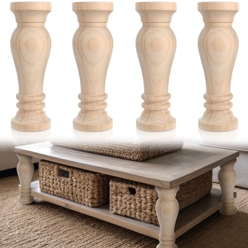 Weysat Set of 4 Wood Furniture Legs 10 Inch Unfinished Farmhouse Coffee Table Legs Easy to Paint DIY Furniture Solid Wood Replacement Parts for Couch Sofa Bed Cabinet