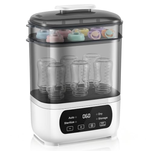 Image of AMZBABYCHEF Baby Bottle Steamer and Dryer, Electric Steamer and Dryer for Baby Bottles, 4-in-1 Bottle Steamer and Dryer, Universal Fit for All Bottles, LED Touch Screen, Auto Shut-Off
